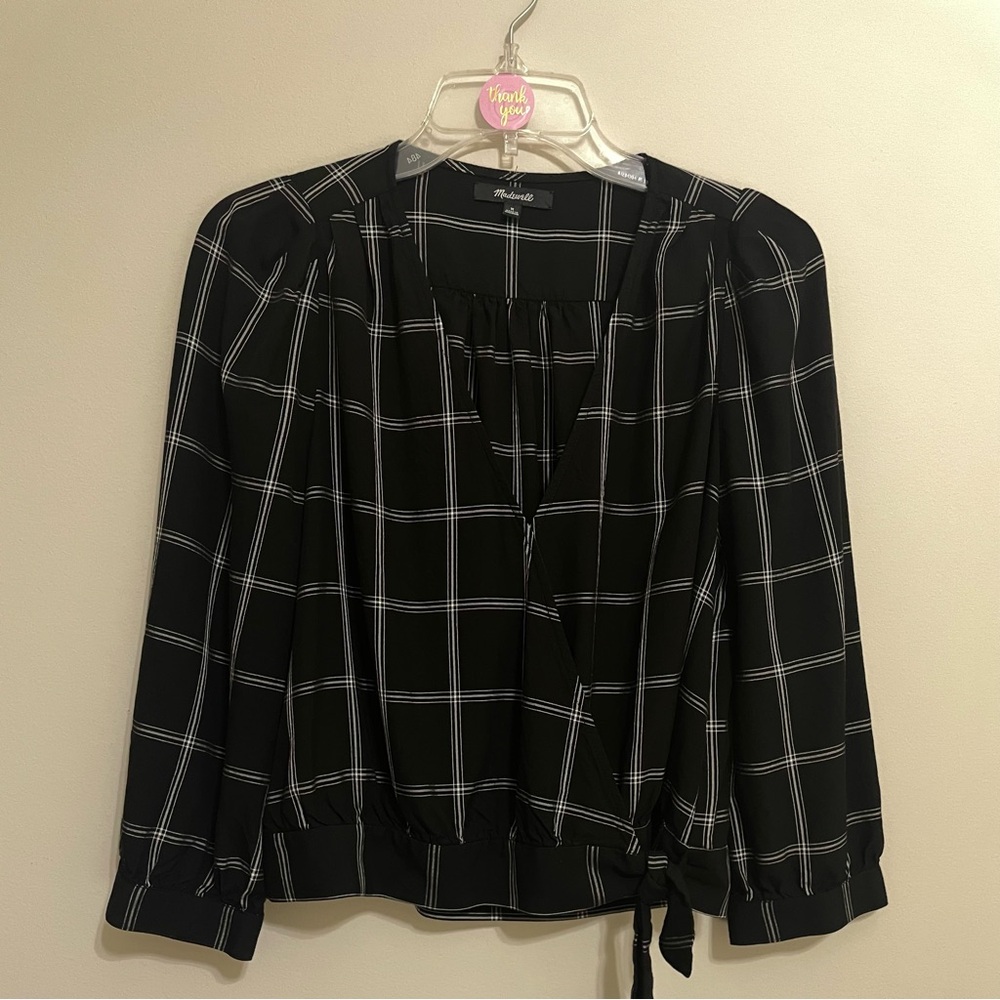 Madewell Black and White Wrap Plaid Top‎ Size Medium